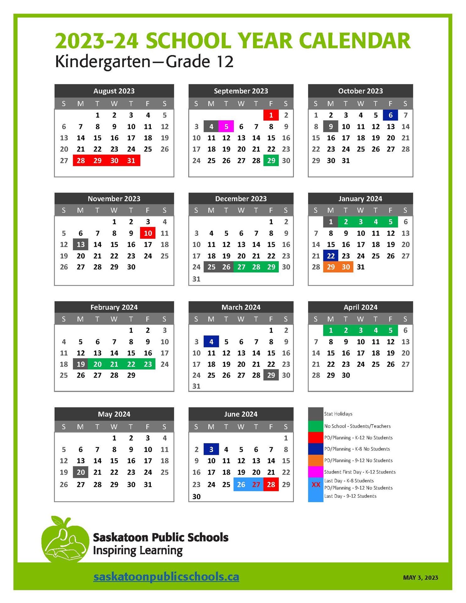 School Year Calendar Saskatoon Public Schools